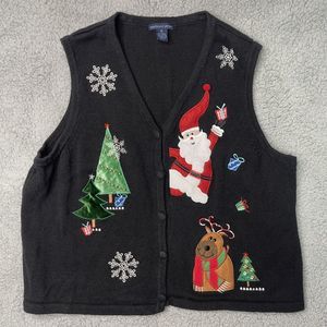 Christmas Vest Knit Womens Westbound Petites Large Santa Tree Reindeer Festive